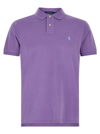 Polo Ralph Lauren Logo-embroidered Piqué Cotton Polo Shirt In Purple
