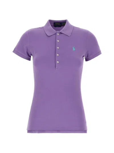 Polo Ralph Lauren Cotton Blend Polo With Embroidered Logo In Purple