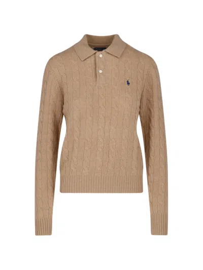 Polo Ralph Lauren Logo-embroidered Polo Sweater In Neutrals
