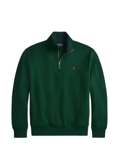 Polo Ralph Lauren Logo-embroidered Quarter-zip Sweater In 그린