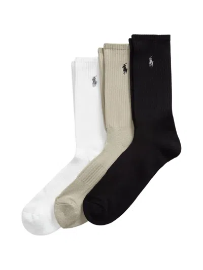 Polo Ralph Lauren Logo-embroidered Ribbed Socks (set Of Three) In Black