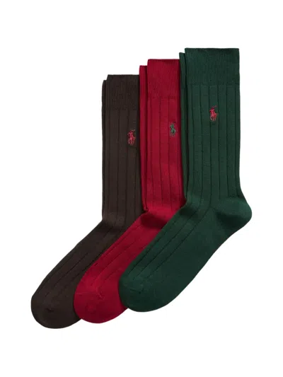 Polo Ralph Lauren Logo-embroidered Ribbed Socks (set Of Three) In Pink