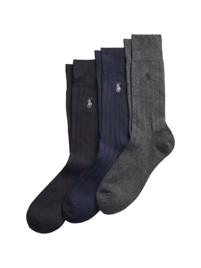 Polo Ralph Lauren Logo-embroidered Ribbed Socks (set Of Three) In Blue