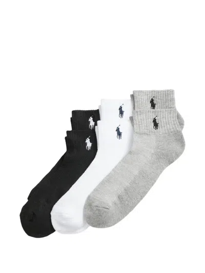 Polo Ralph Lauren Logo-embroidered Ribbed-knit Socks (set Of Three) In Black