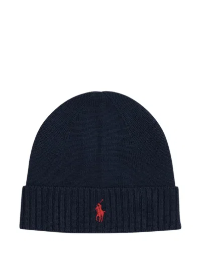 Polo Ralph Lauren Logo-embroidered Ribbed-trim Beanie Hat In Blue