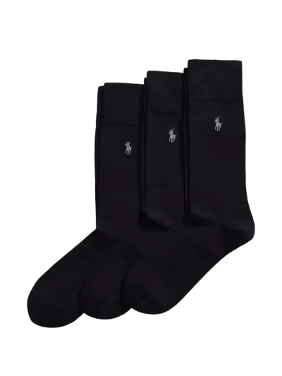 Polo Ralph Lauren Logo-embroidered Ribbed-trim Socks In Black