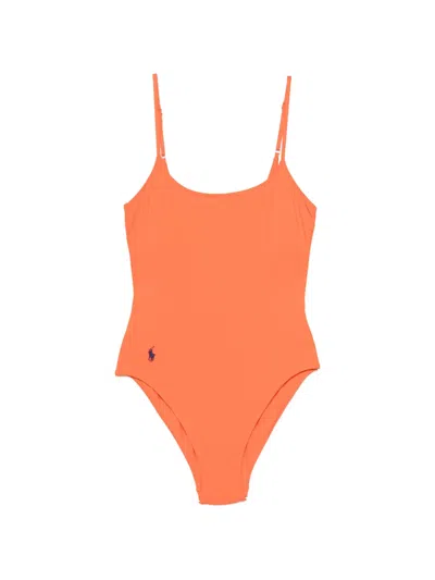 Polo Ralph Lauren Logo-embroidered Scoop-neck Swimsuit In Orange