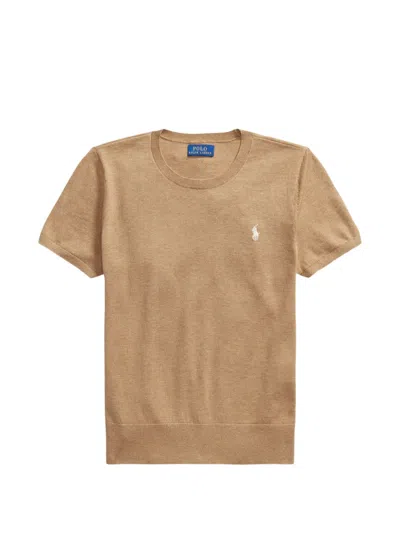 Polo Ralph Lauren Logo-embroidered Short-sleeve Sweater In Neutral