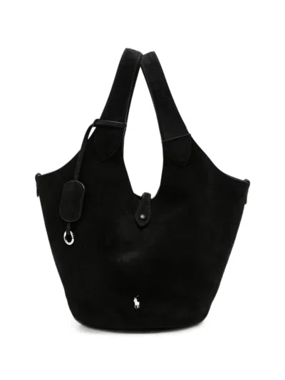 Polo Ralph Lauren Logo-embroidered Suede Tote Bag In Black
