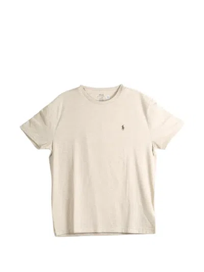 Polo Ralph Lauren Slim Fit Cotton T-shirt With Embroidered Logo And Crew Neck In Neutral