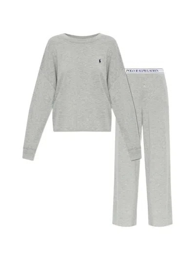 Polo Ralph Lauren Logo-embroidered Two-piece Pajamas Set In Gray