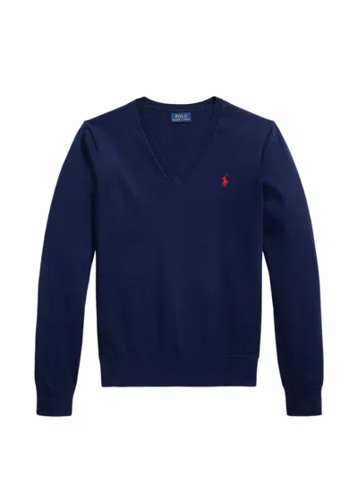 Polo Ralph Lauren Logo-embroidered V-neck Sweater In Blue