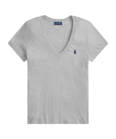 Polo Ralph Lauren Logo-embroidered V-neck T-shirt In Gray