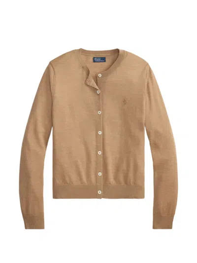 Polo Ralph Lauren Logo-embroidered Wool Cardigan In Neutrals