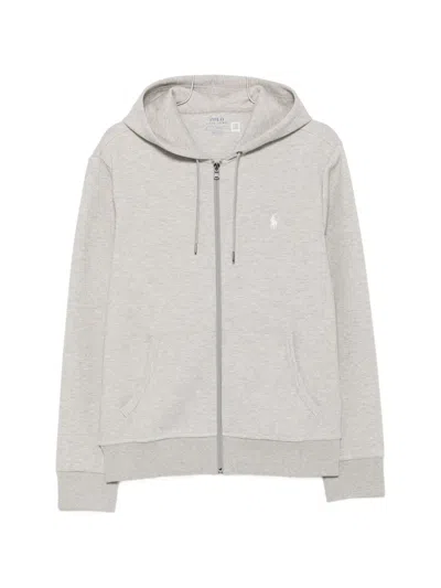 Polo Ralph Lauren Logo-embroidered Zip-up Hoodie In Gray