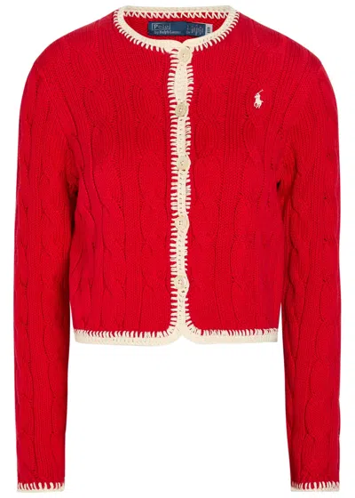 Polo Ralph Lauren Logo-embroidery Cable-knit Stretch-cotton Cardigan In Red