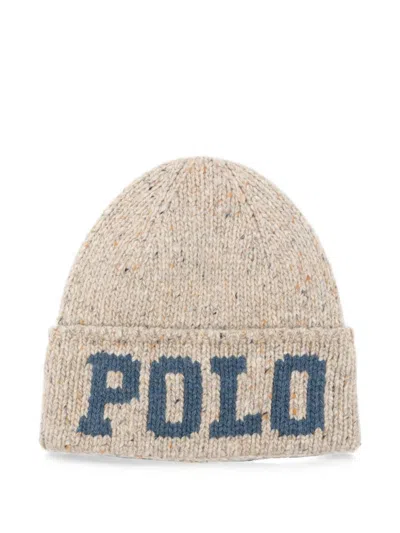 Polo Ralph Lauren Intarsia-knit Merino-wool-blend Beanie In Expedition Dune Heather In Brown