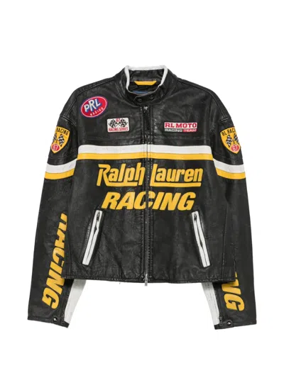 Polo Ralph Lauren Leather Racing Jacket In Polo Black In Gray