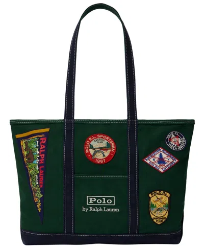 Polo Ralph Lauren Patch-embellished Canvas Tote Bag In Green