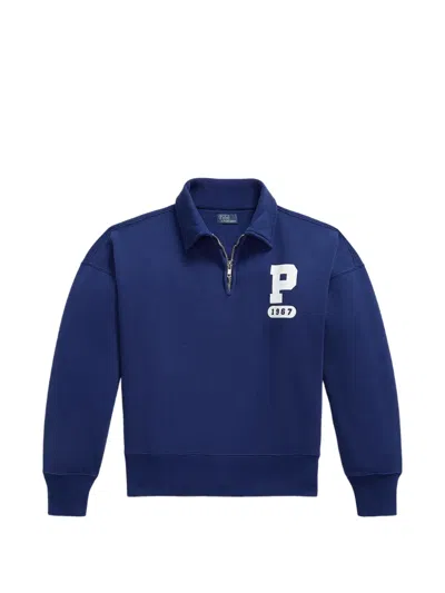 Polo Ralph Lauren Logo-patch Quarter-zip Sweatshirt In Blue
