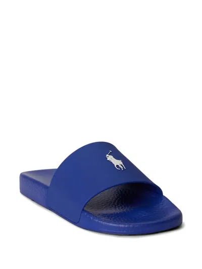 Polo Ralph Lauren Logo-patch Slides In Blue