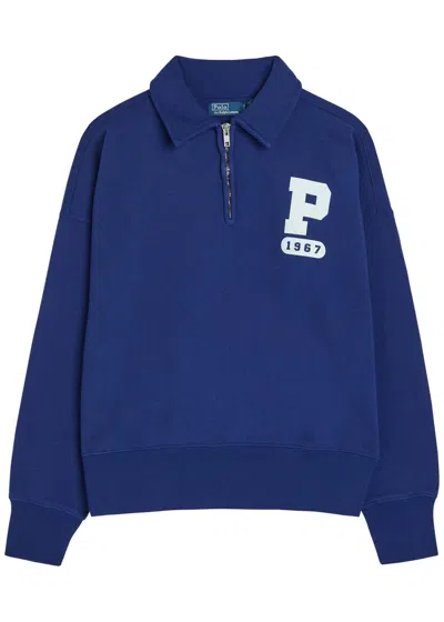 Polo Ralph Lauren Logo-print Cropped Cotton-blend Sweatshirt In Blue