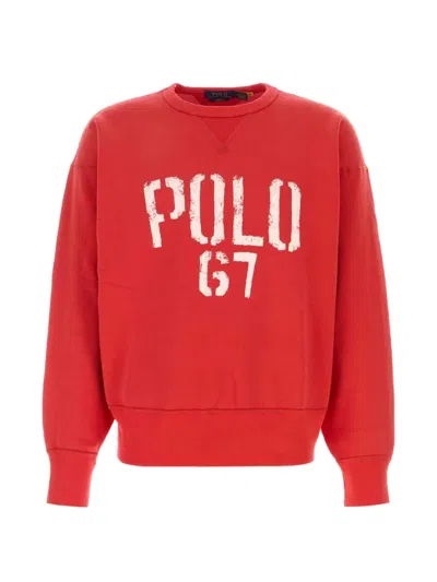 Polo Ralph Lauren Cotton Blend Sweatshirt Crew Neck Long Sleeves In Red