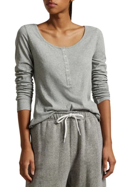 Polo Ralph Lauren Long & Lean Cotton Jersey Lounge Henley In Heather Grey