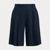 Polo Ralph Lauren Long Pleated Linen Short In Blue