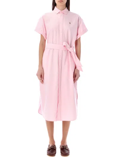 Polo Ralph Lauren Long Shirt Dress In Bath Pink