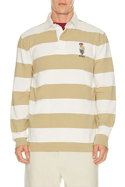 Polo Ralph Lauren Long Sleeve Basic Mesh Litchfield Bear Rugby Polo In Multi