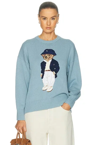 Polo Ralph Lauren Long Sleeve Bear Crew Neck Sweater In Blue