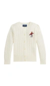 Polo Ralph Lauren Long Sleeve Bear Graphic Cable Knit Cardigan In White