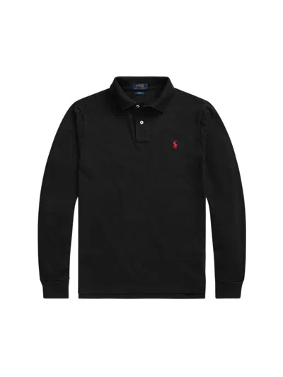 Polo Ralph Lauren Long-sleeve Black Cotton Polo With Embroidered Logo