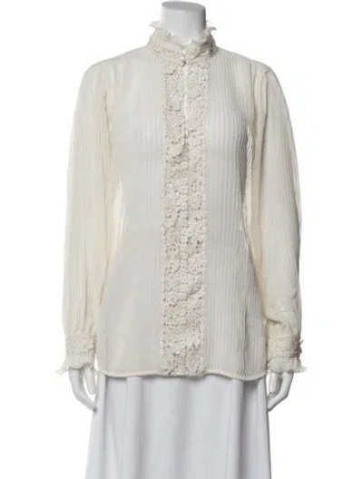 Pre-owned Polo Ralph Lauren Long Sleeve Blouse In White