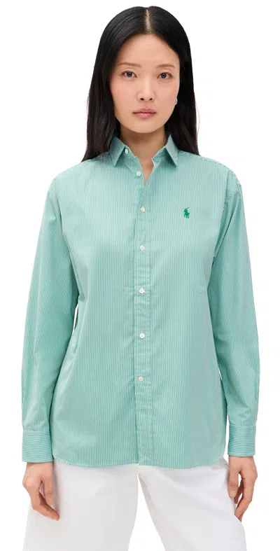 Polo Ralph Lauren Long Sleeve Button Down Shirt 2000b Green White In Blue