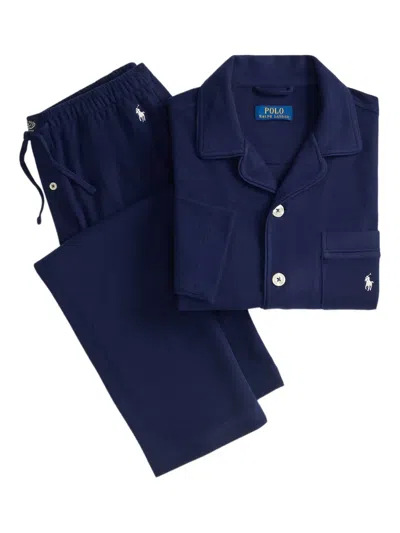 Polo Ralph Lauren Long-sleeve Button-front Pajamas In Blue