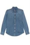 Polo Ralph Lauren Long Sleeve Button Front Shirt In Blue