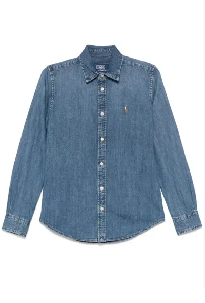 Polo Ralph Lauren Long Sleeve Button Front Shirt In Blue
