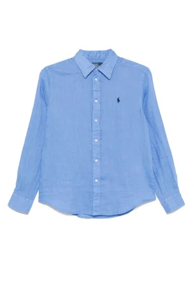 Polo Ralph Lauren Long Sleeve Button Front Shirt In Blue