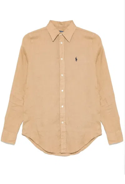 Polo Ralph Lauren Long Sleeve Button Front Shirt In Brown