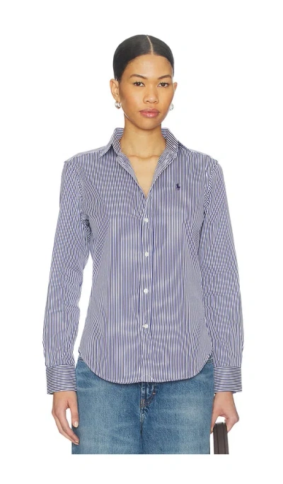 Polo Ralph Lauren Long Sleeve Button Front Shirt In Blue