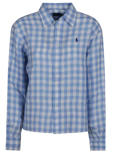 Polo Ralph Lauren Long Sleeve Button Front Shirt In Austin Blue/white