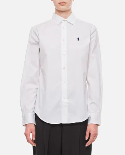Polo Ralph Lauren Long Sleeve Button Front Shirt In Bianco