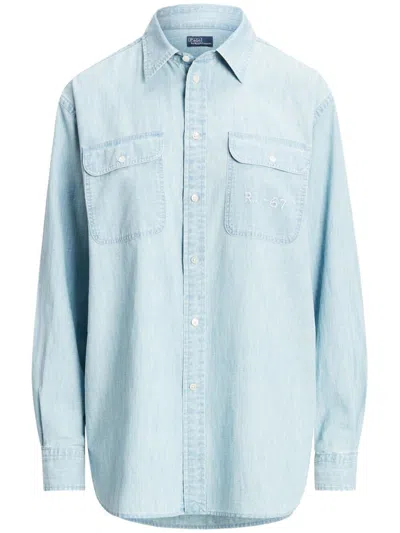 Polo Ralph Lauren Long Sleeve Button Front Shirt In Blue