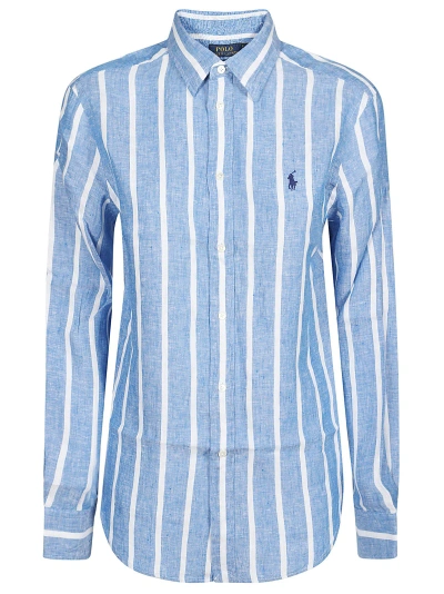 Polo Ralph Lauren Long Sleeve Button Front Shirt In Blue/white