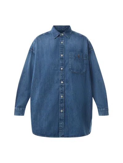 Polo Ralph Lauren Long Sleeve Button Front Shirt In Blue