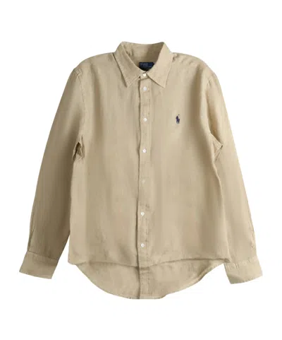 Polo Ralph Lauren Long Sleeve Button Front Shirt In Neutral