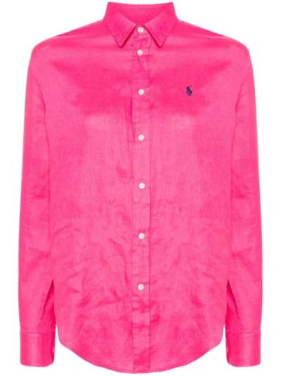 Polo Ralph Lauren Long Sleeve Button Front Shirt In Pink