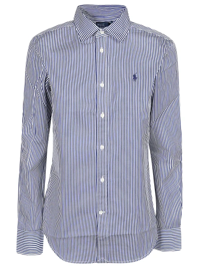 Polo Ralph Lauren Long Sleeve Button Front Shirt In White/fall Royal